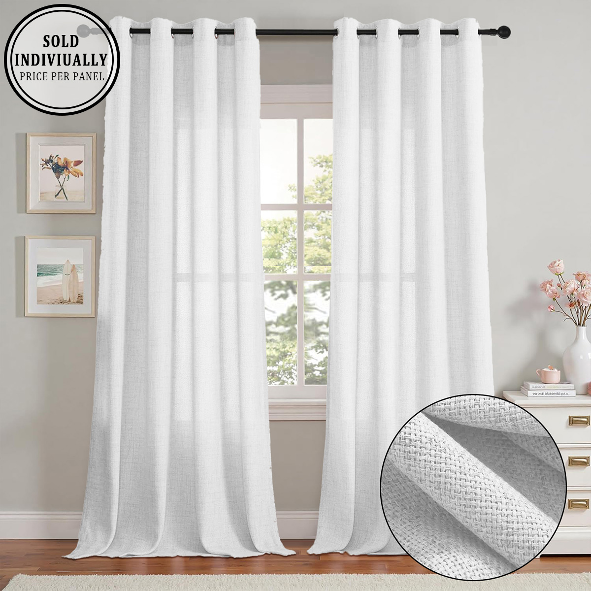Linen Curtain Eyelet - 1 Buah, Tirai Tipis Tekstur Linen