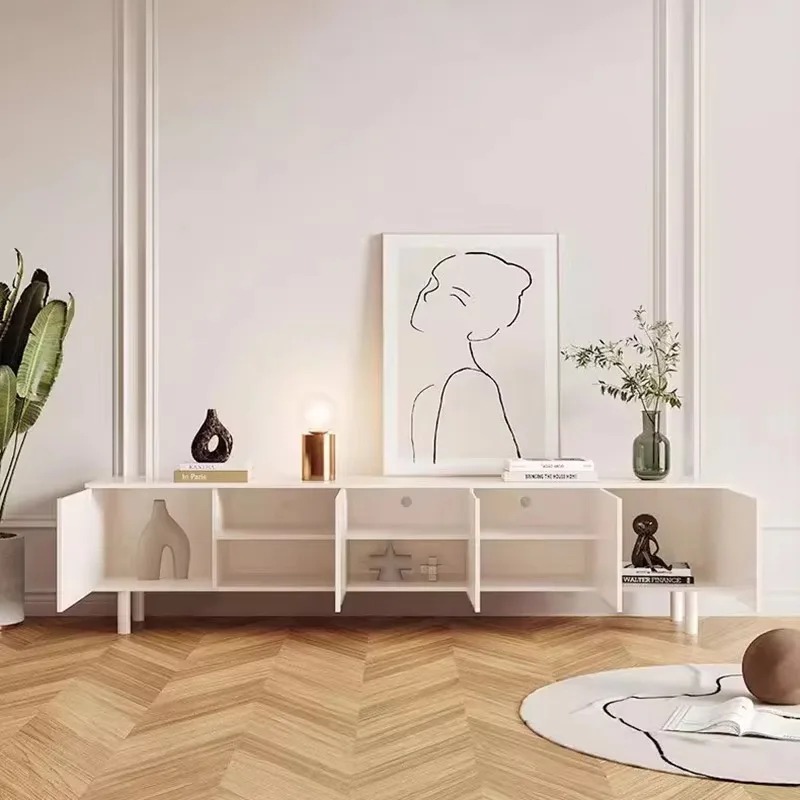 Meja TV Putih Mewah Penyimpana - Interior Design Tv Room ulasan dan harga