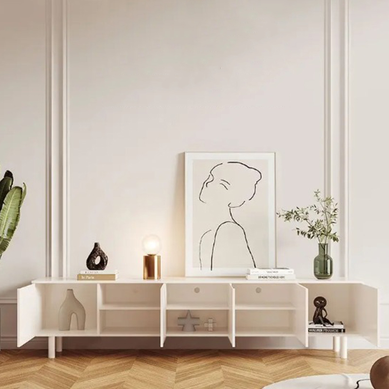 Meja TV Putih Mewah Penyimpana - Interior Design Tv Room ulasan dan harga