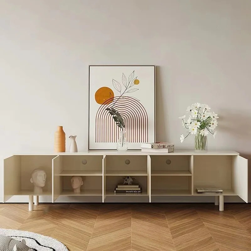 Meja TV Putih Mewah Penyimpana - Interior Design Tv Room ulasan dan harga